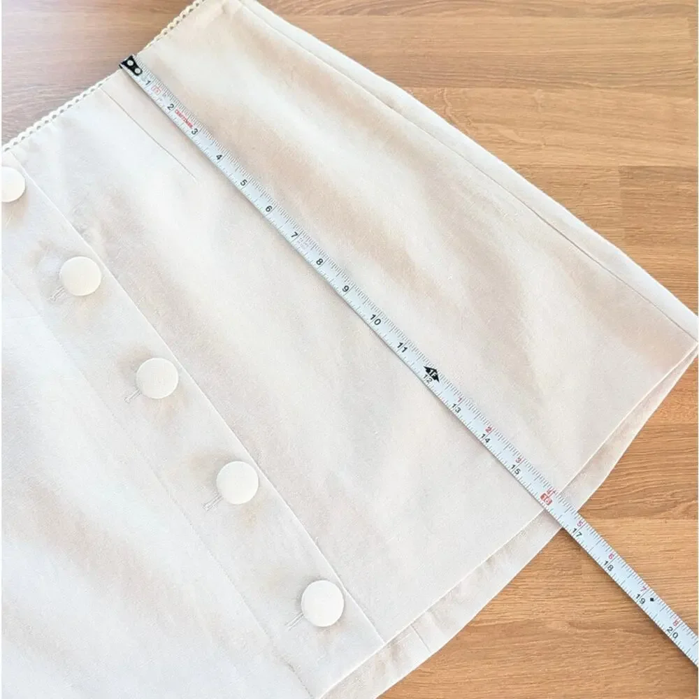 ASTR Cailey Crochet Trim Button-Front Mini Skirt Womens L Natural A-line NWT